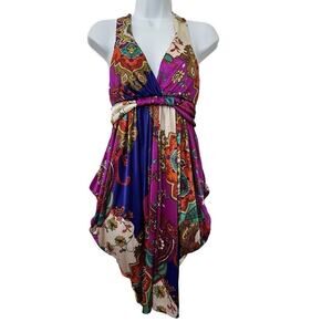 VTG Forever 21 Satin Babydoll Handkerchief Mini Dress Size M Colorful‎ Y2K 2000s